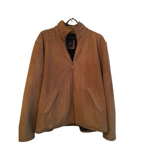 Large Tommy Hilfiger Men's Brown Full Zip Winter Coat Fleece Lining Faux Suede